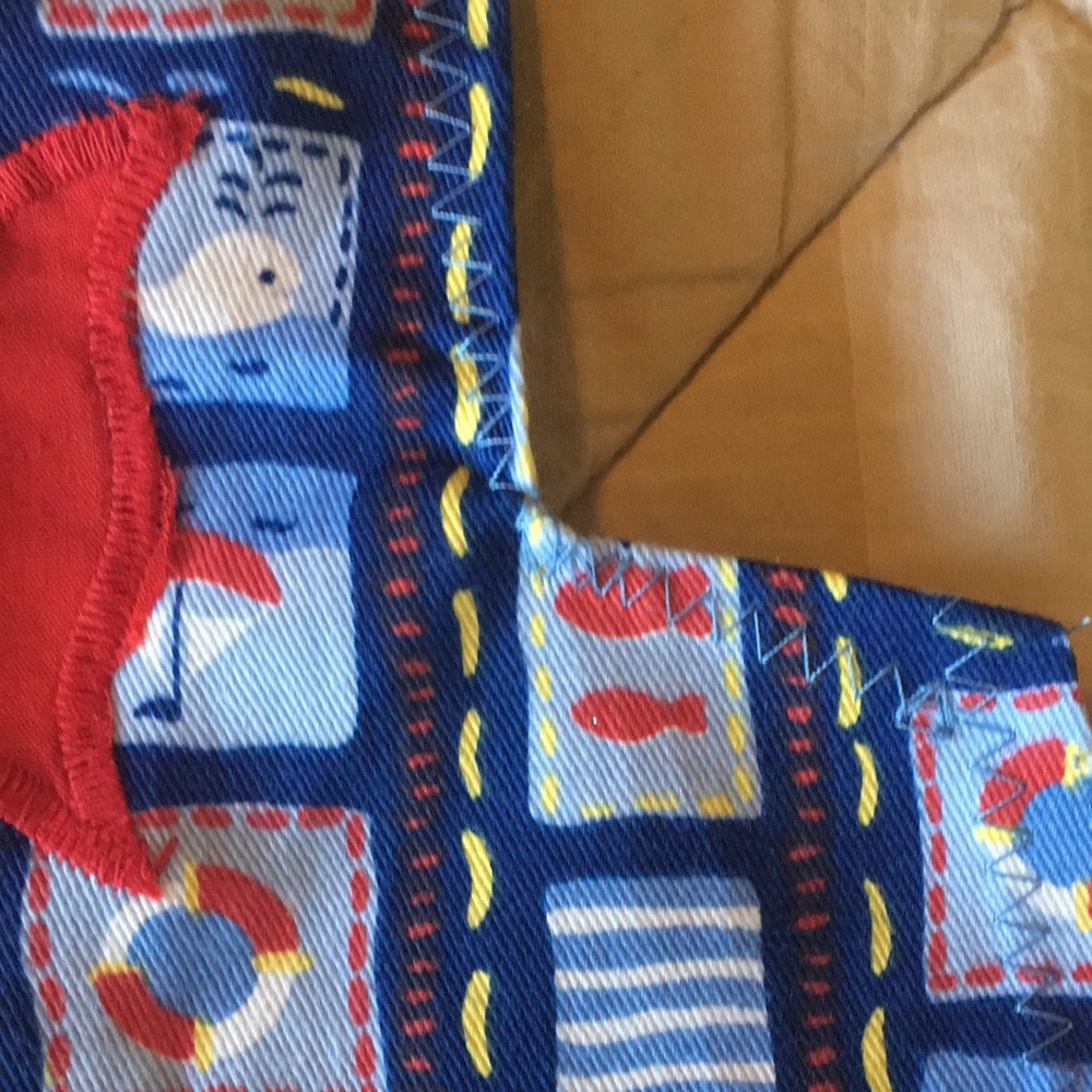 Colorful Toddler Size Fish Apron with Red Ribbon Ties - Picture 4 of 7